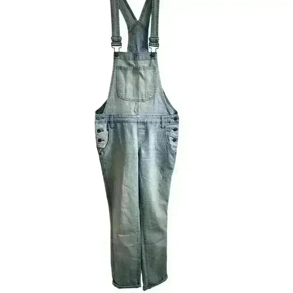 LEI LIGHT WASH DISTRESSED BIB OVERALLS SIZE M - Picture 4 of 13